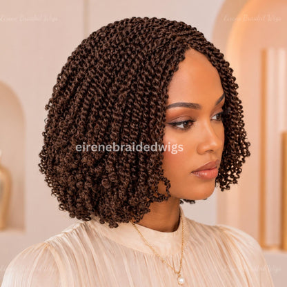 Brown Spring Twist Braided Wigs for Black Women – Light-weight Lace Closure Bob Wig – product image 3