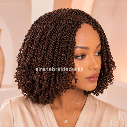Brown Spring Twist Braided Wigs for Black Women – Light-weight Lace Closure Bob Wig – product image 2