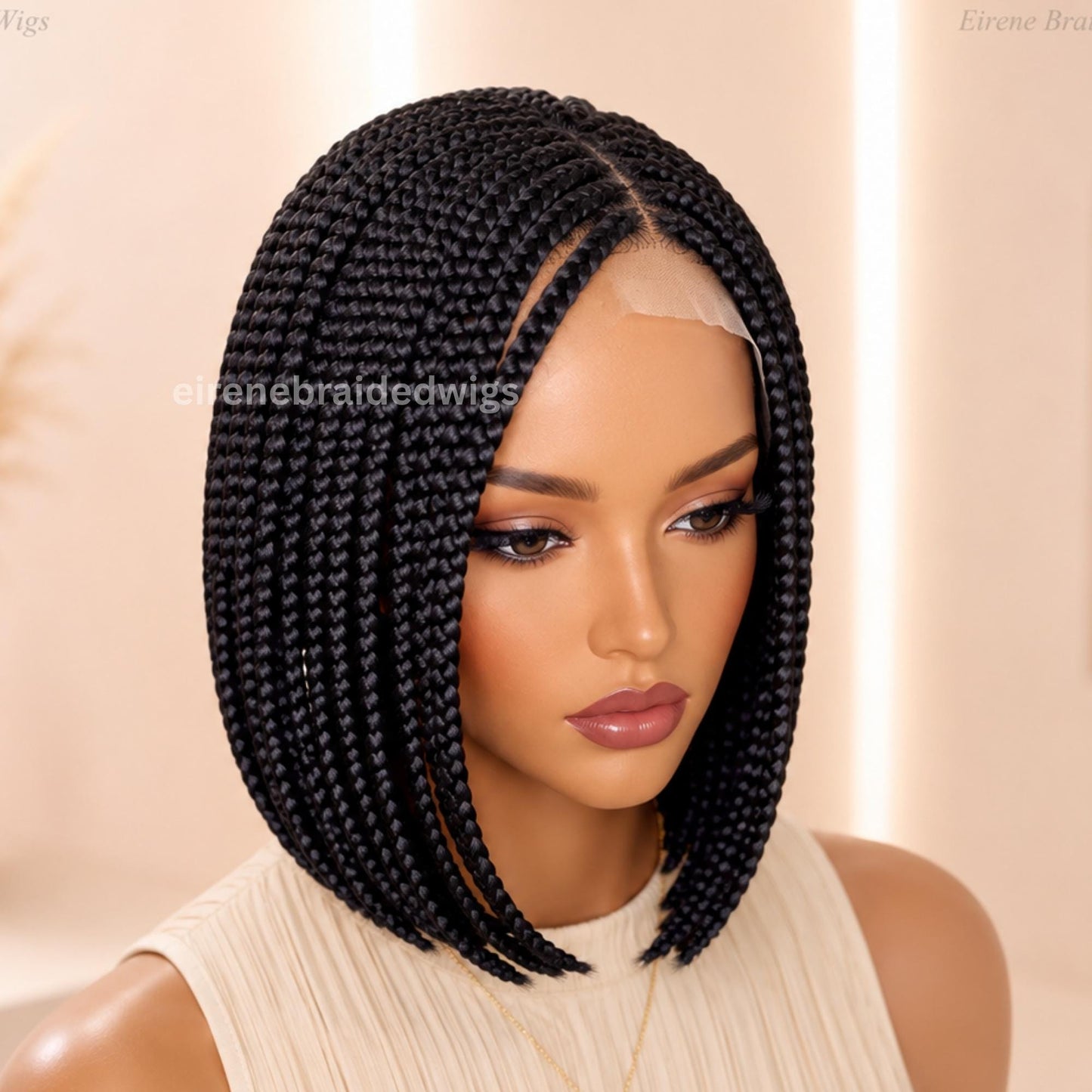 Braided Wigs for Black Women – Short Bob Single Box Braids Wig – Side Parting Light-weight Wig – product image 4