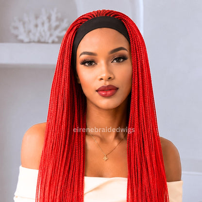Red Braided Wigs for Black Women – Braided Headband Wig – Long Box Braids – Crochet Ponytail Updo – product image 2