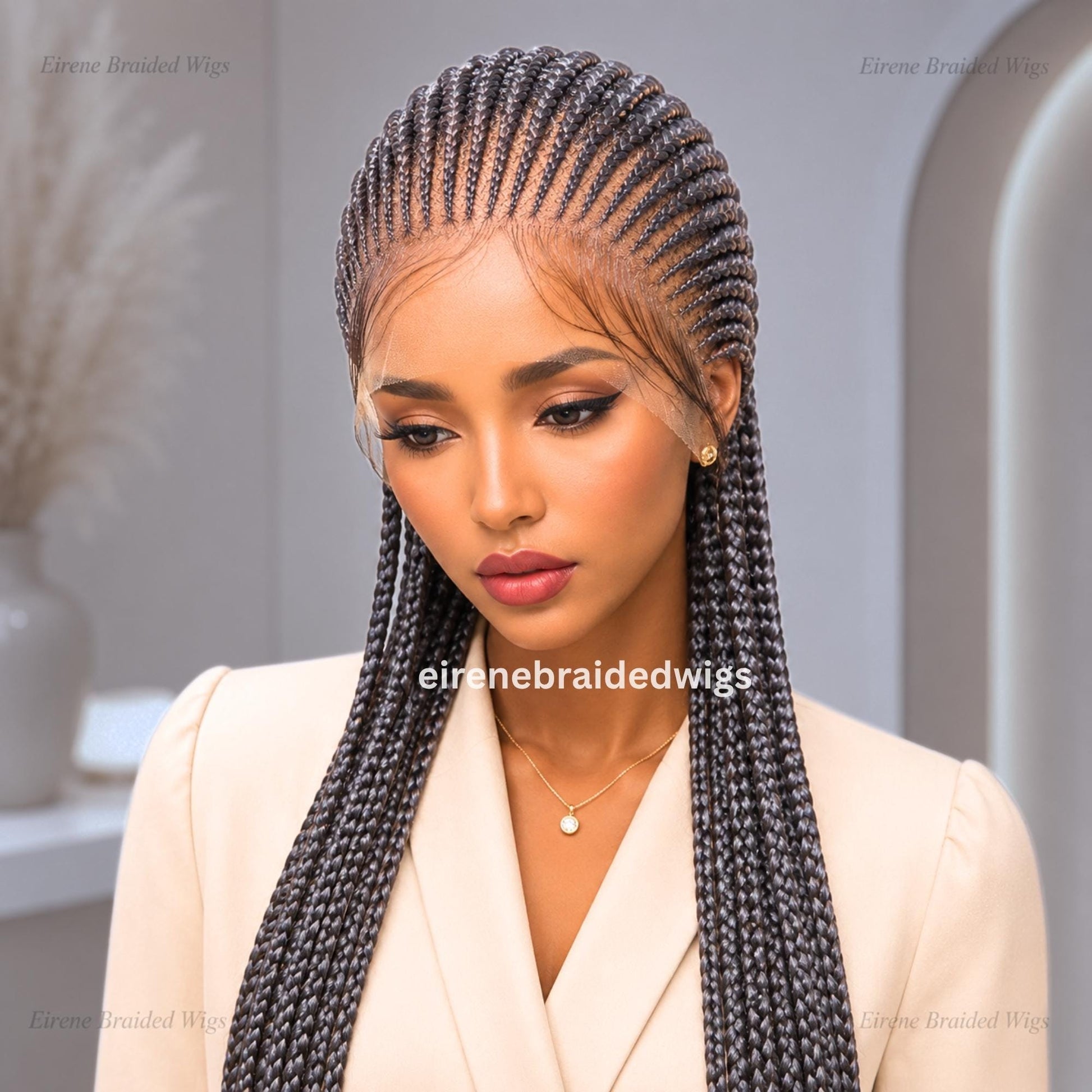 Salt and Pepper Braided Wigs for Black Women – 30" Cornrow Braid Wig – product image 4