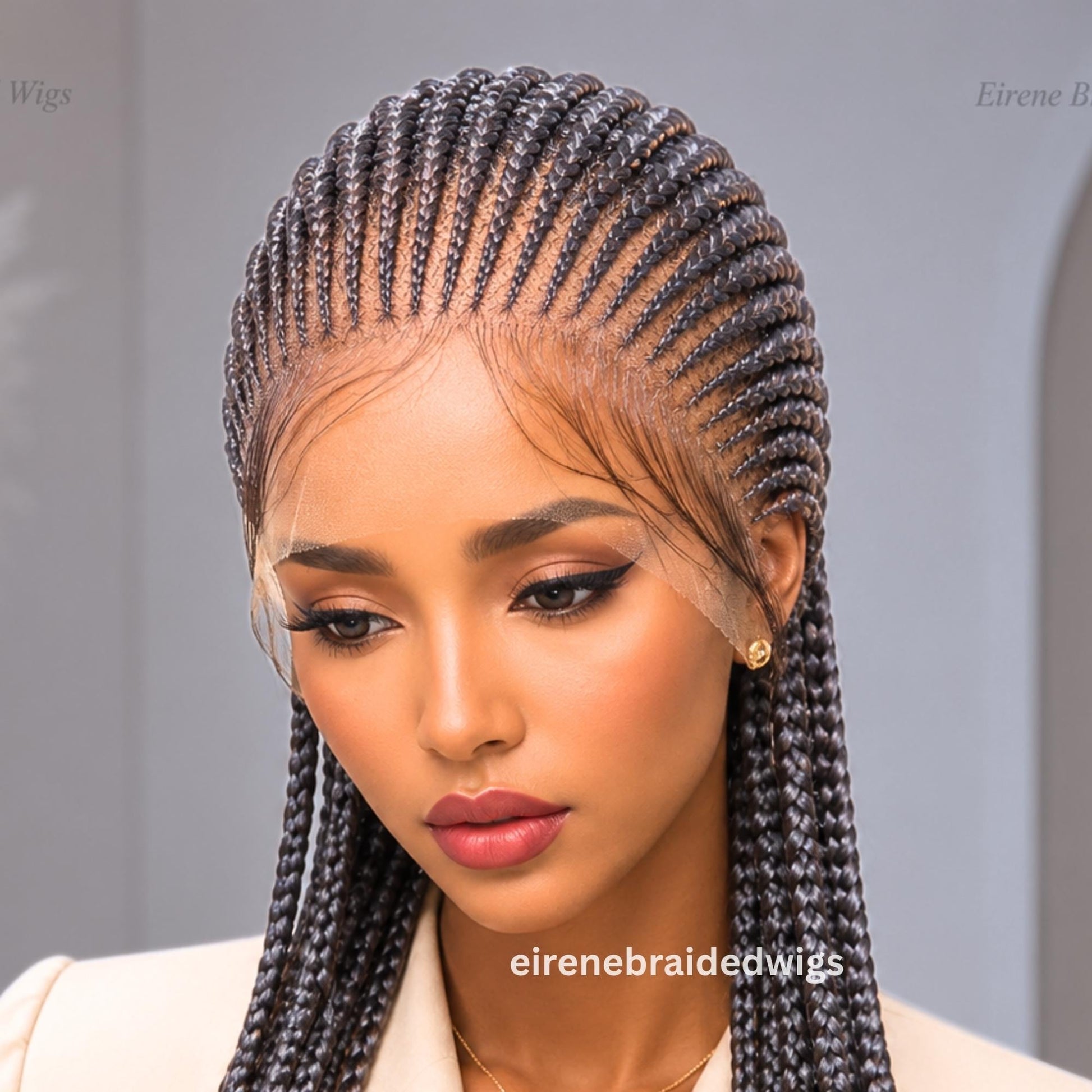 Salt and Pepper Braided Wigs for Black Women – 30" Cornrow Braid Wig – product image 6