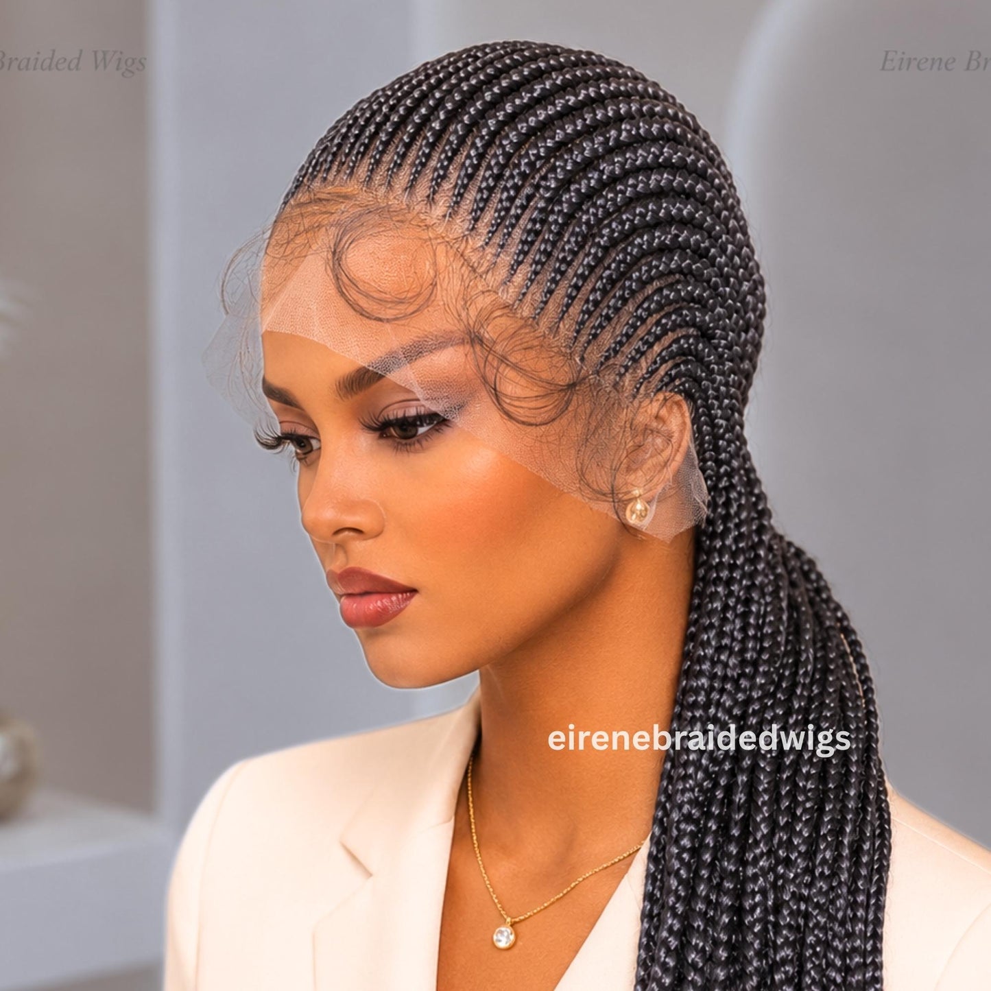 Salt and Pepper Braided Wigs for Black Women – 30" Cornrow Braid Wig – product image 2