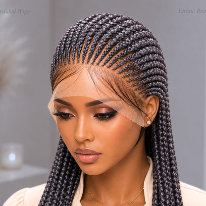 Salt and Pepper Braided Wigs for Black Women – 30" Cornrow Braid Wig – product image 7