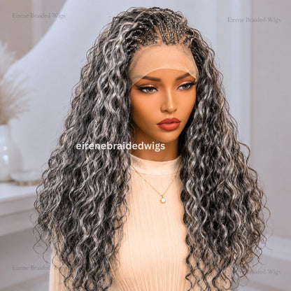 Salt and Pepper Braided Wigs for Black Women Lace-Front Micro Braided Wig – Boho Deep-Wave Passion Twist – product image 2