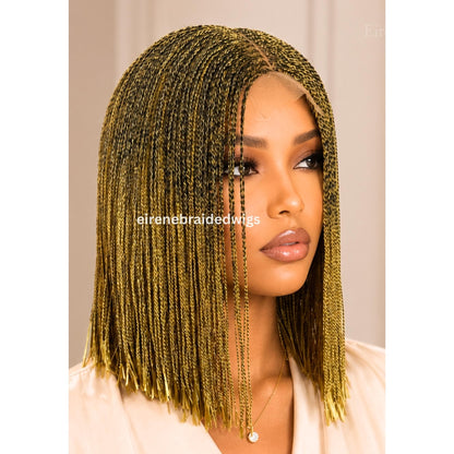 Braided Wigs for Black Women Short Bob Braided Micro Twist Wig – Human Hair Lace Closure – Red Black Purple – product image 3