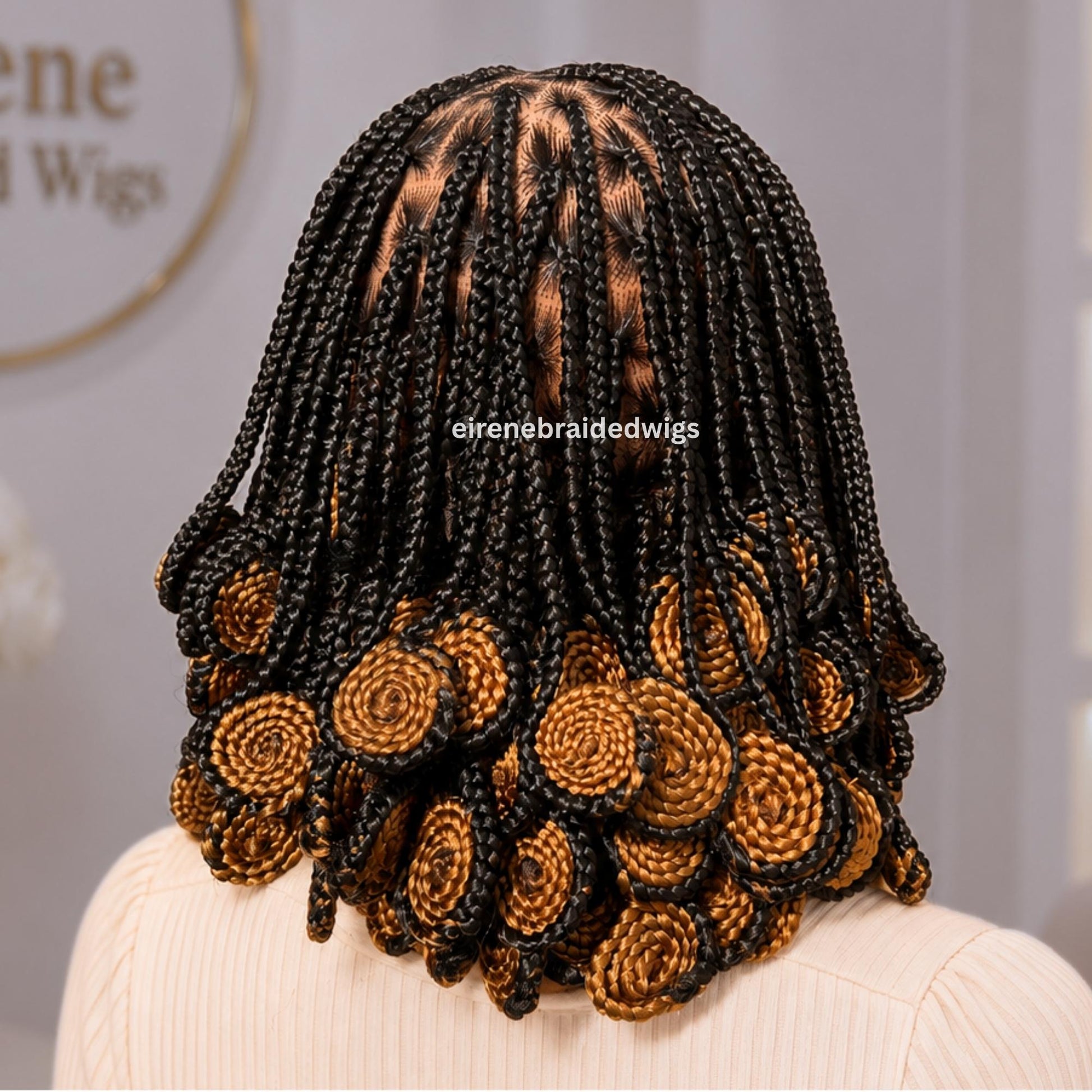 Full Lace Knotless Box Braided Wig – Short Bob Glueless Braids Wig – Handmade African Koroba Wig – Single Braids Rose Coil – product image 2