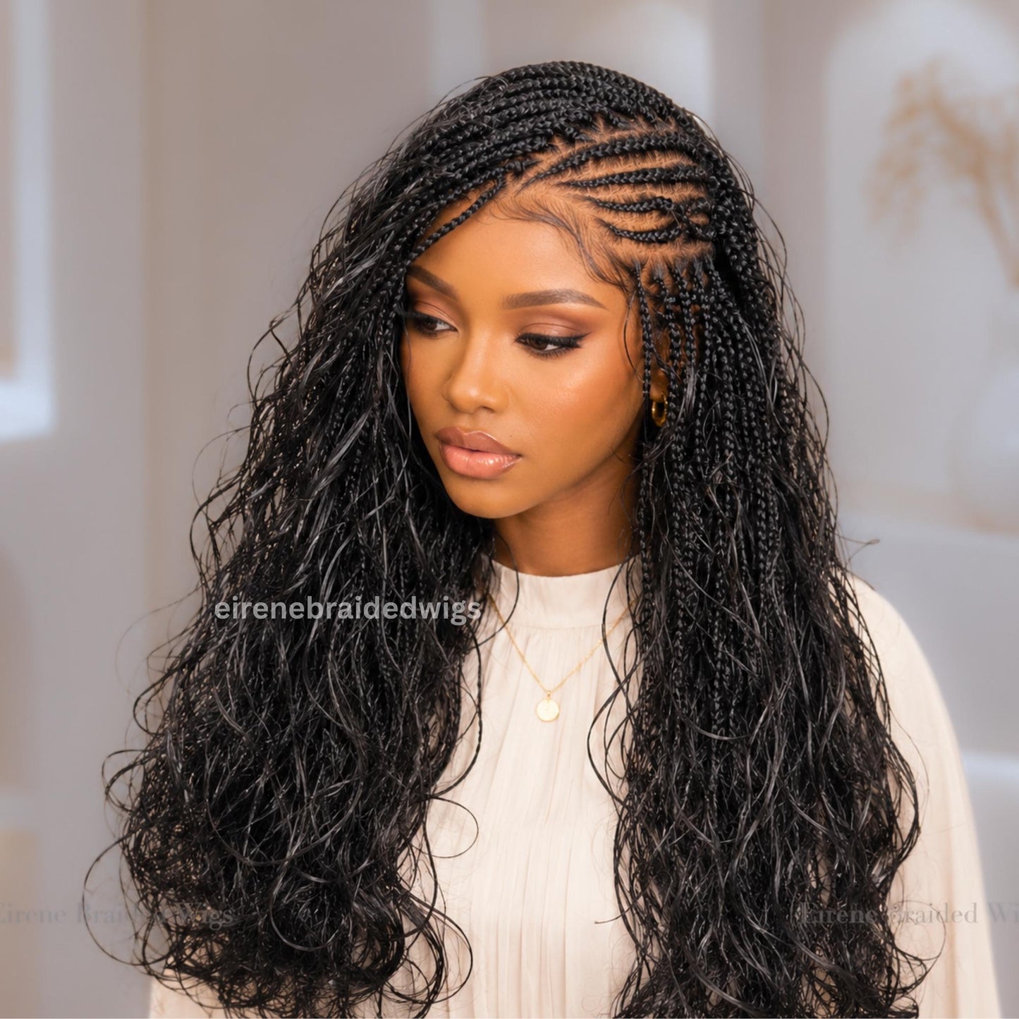 Curly Boho Braided Wigs for Black Women – 30-inch Full Lace Braids Wig – product image 1