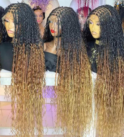 30inch Braided Wigs for Black Women Knotless Boho Goddess Braid Wig – Curly Human Hair Blend Lace Front – product image 3
