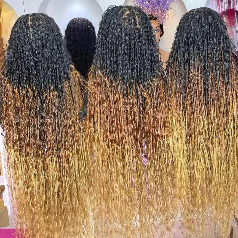 30inch Braided Wigs for Black Women Knotless Boho Goddess Braid Wig – Curly Human Hair Blend Lace Front – product image 4