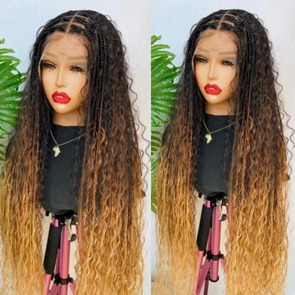 30inch Braided Wigs for Black Women Knotless Boho Goddess Braid Wig – Curly Human Hair Blend Lace Front – product image 1