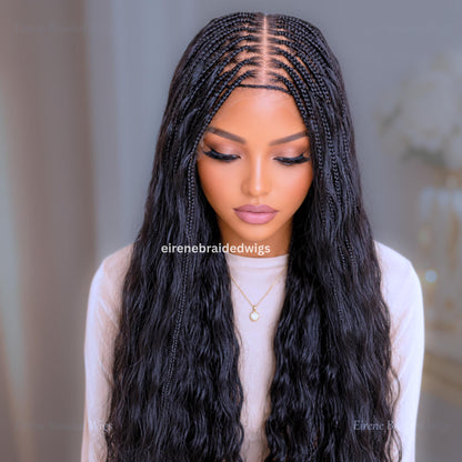 Braided Wigs for Black Women – Knotless Box Braids Human Hair Wig – 22 inches Curly Wavy Black Lace Closure – product image 2
