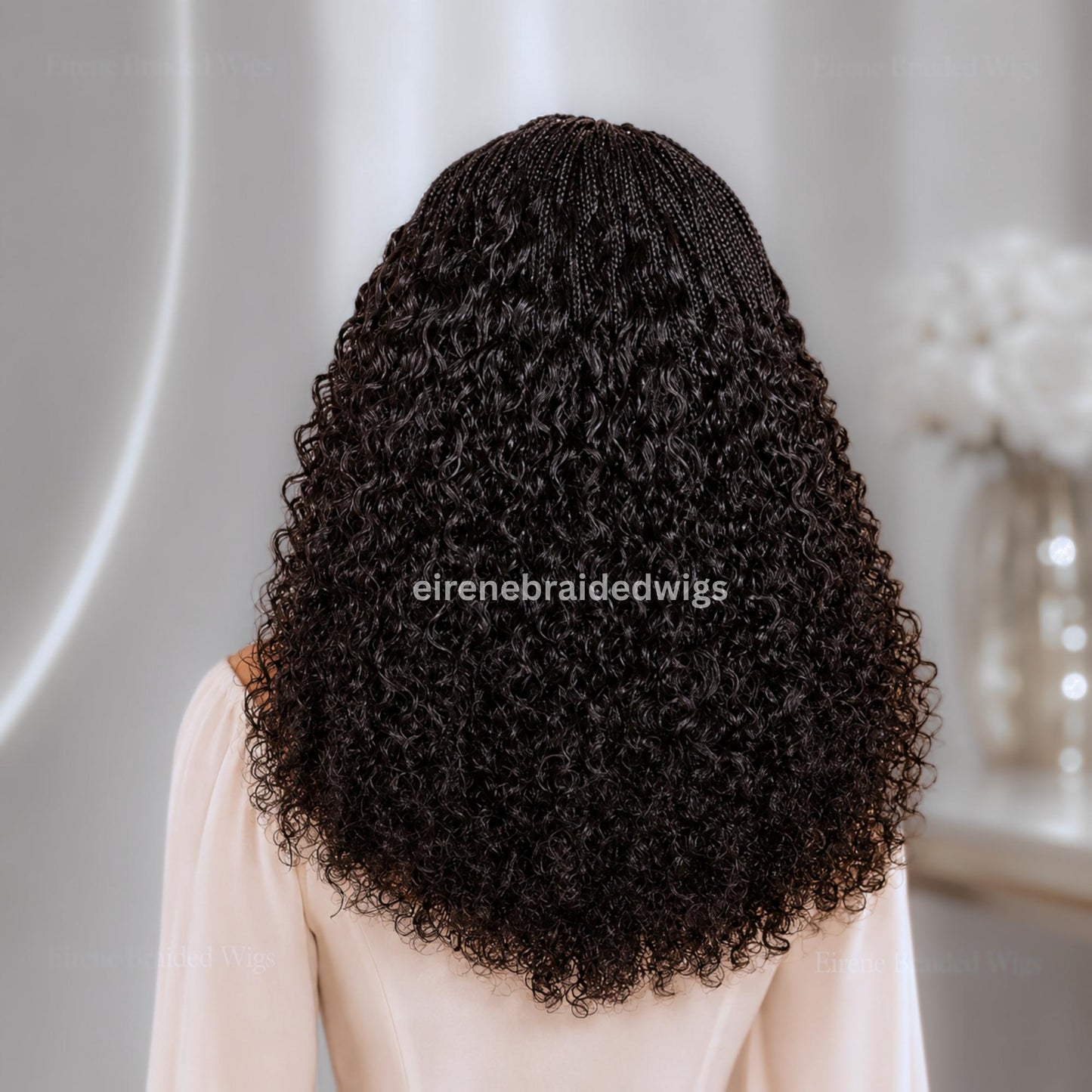 Micro Braids Human Hair Wig for Black Women – 18 inches Curly Wavy Black Lace Frontal Wig – product image 4