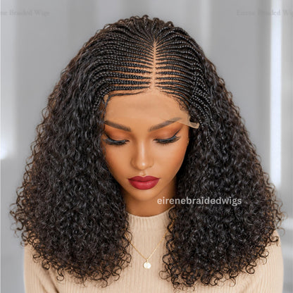 Micro Braids Human Hair Cornrow Wig for Black Women – 18 inches Curly Wavy Black Lace Frontal Wig – product image 2