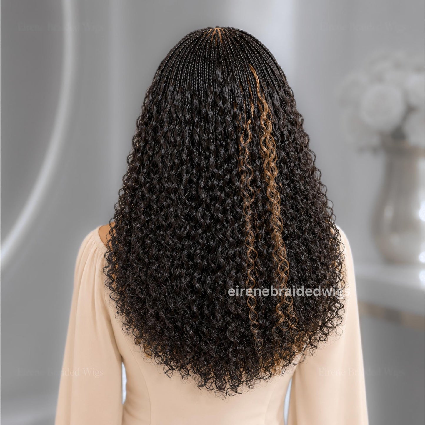 Micro Braids Human Hair Cornrow Wig for Black Women – 18 inches Curly Wavy Black Lace Frontal Wig – product image 3