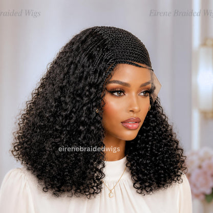 Micro Braids Human Hair Cornrow Wig for Black Women – 18 inches Curly Wavy Black Lace Frontal Wig – product image 2