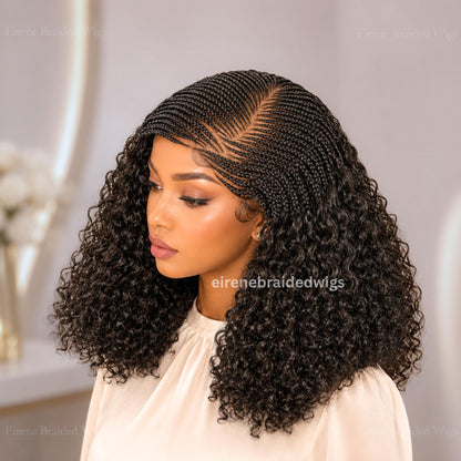 Micro Braids Human Hair Cornrow Wig for Black Women – 18 inches Curly Wavy Black Lace Frontal Wig – product image 1