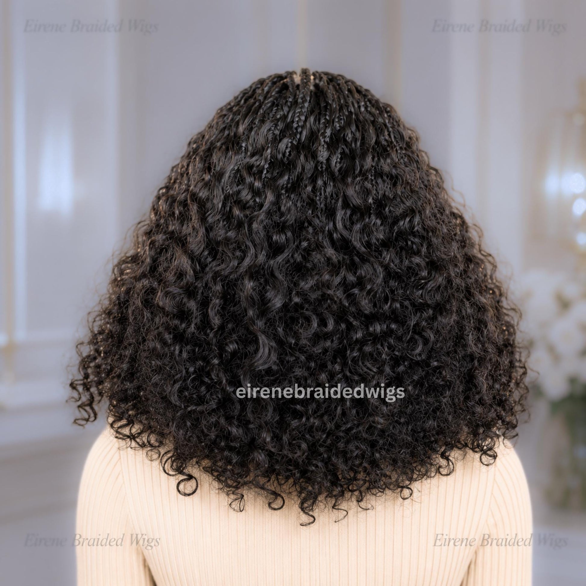 Micro Braids Human Hair Cornrow Wig for Black Women – 18 inches Curly Wavy Black Lace Frontal Wig – product image 3