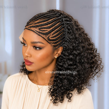 Micro Braids Human Hair Cornrow Wig for Black Women – 18 inches Curly Wavy Black Lace Frontal Wig – product image 1