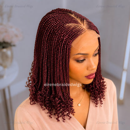 Braided Wigs for Black Women – Curly Short Bob Braid Cornrow Wig – Red burgundy Brunette Weave – product image 3