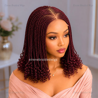 Braided Wigs for Black Women – Curly Short Bob Braid Cornrow Wig – Red burgundy Brunette Weave – product image 1