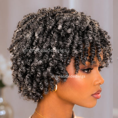Salt and Pepper Spring Twist Braided Wigs for Black Women – Black and Grey Light-weight Lace Closure Bob Wig – product image 3