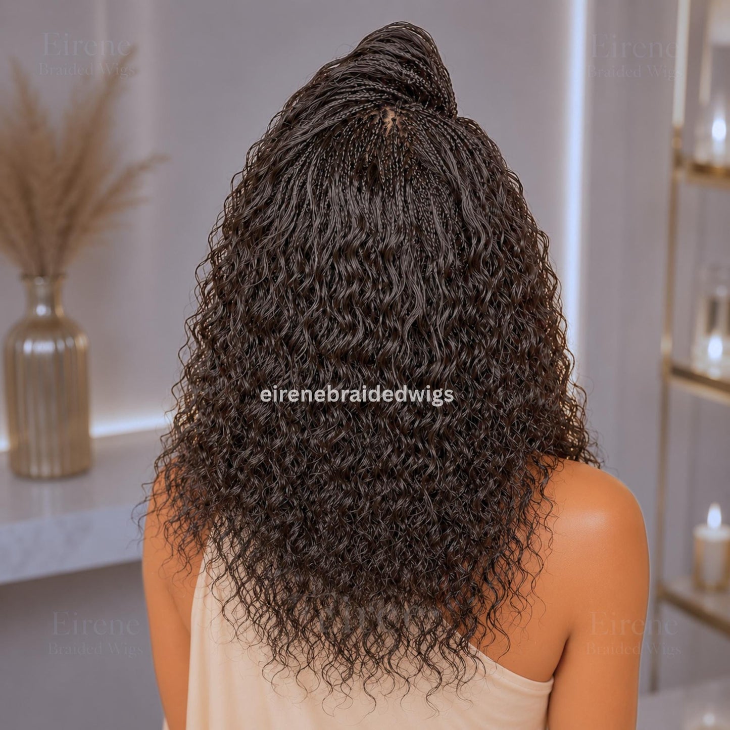 Micro Braids Human Hair Wig for Black Women – 18 inches Curly Wavy Black Lace Frontal Wig – product image 5