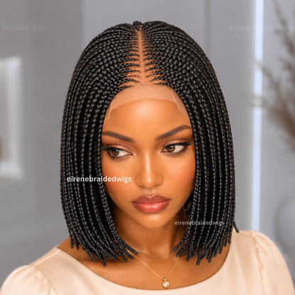 Bob Cornrow braided wig for Black Women – Brown Curly human hair lace-frontal african tribal light-weight centre-parting 12-inch – product image 3