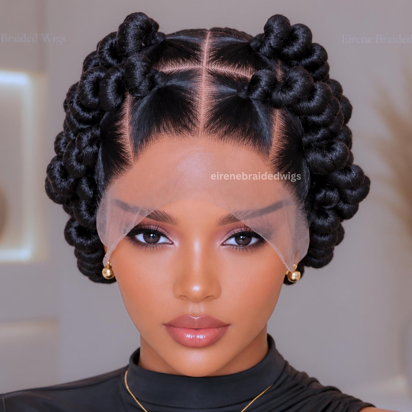 Full Lace Knotless Box Braided Wig – Short Bob Glueless Braids Wig – Handmade African Koroba Wig – Single Braids Rose Coil – product image 1