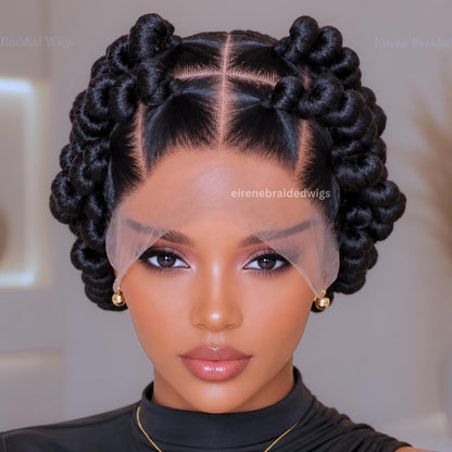 Full Lace Knotless Box Braided Wig – Short Bob Glueless Braids Wig – Handmade African Koroba Wig – Single Braids Rose Coil – product image 1