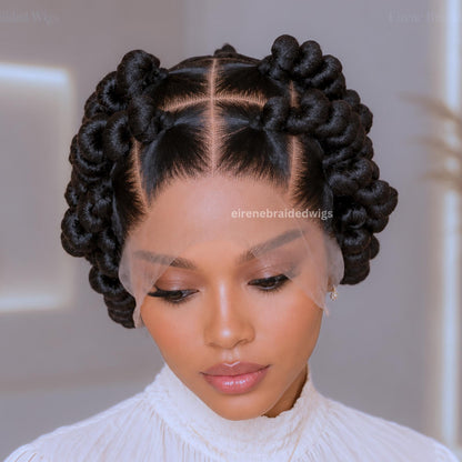 Full Lace Knotless Box Braided Wig – Short Bob Glueless Braids Wig – Handmade African Koroba Wig – Single Braids Rose Coil – product image 4
