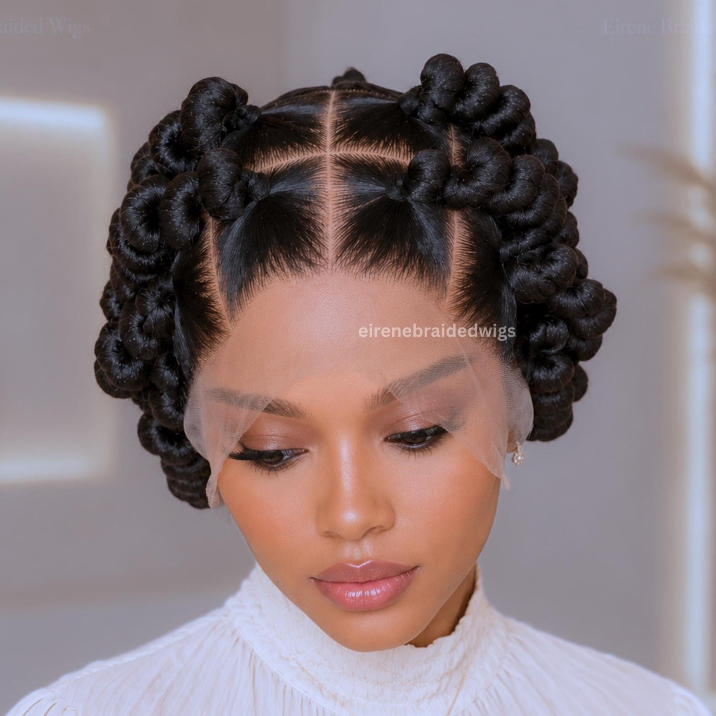 Full Lace Knotless Box Braided Wig – Short Bob Glueless Braids Wig – Handmade African Koroba Wig – Single Braids Rose Coil – product image 4