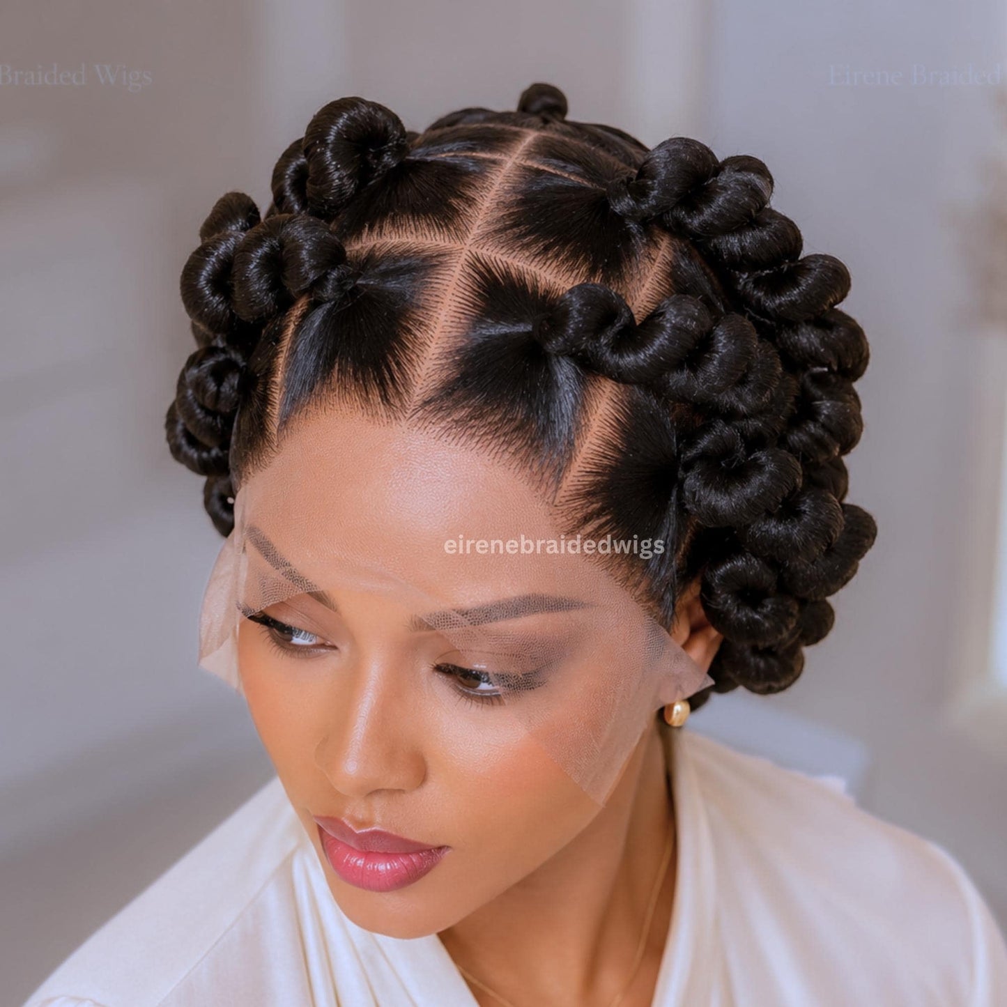 Full Lace Knotless Box Braided Wig – Short Bob Glueless Braids Wig – Handmade African Koroba Wig – Single Braids Rose Coil – product image 1