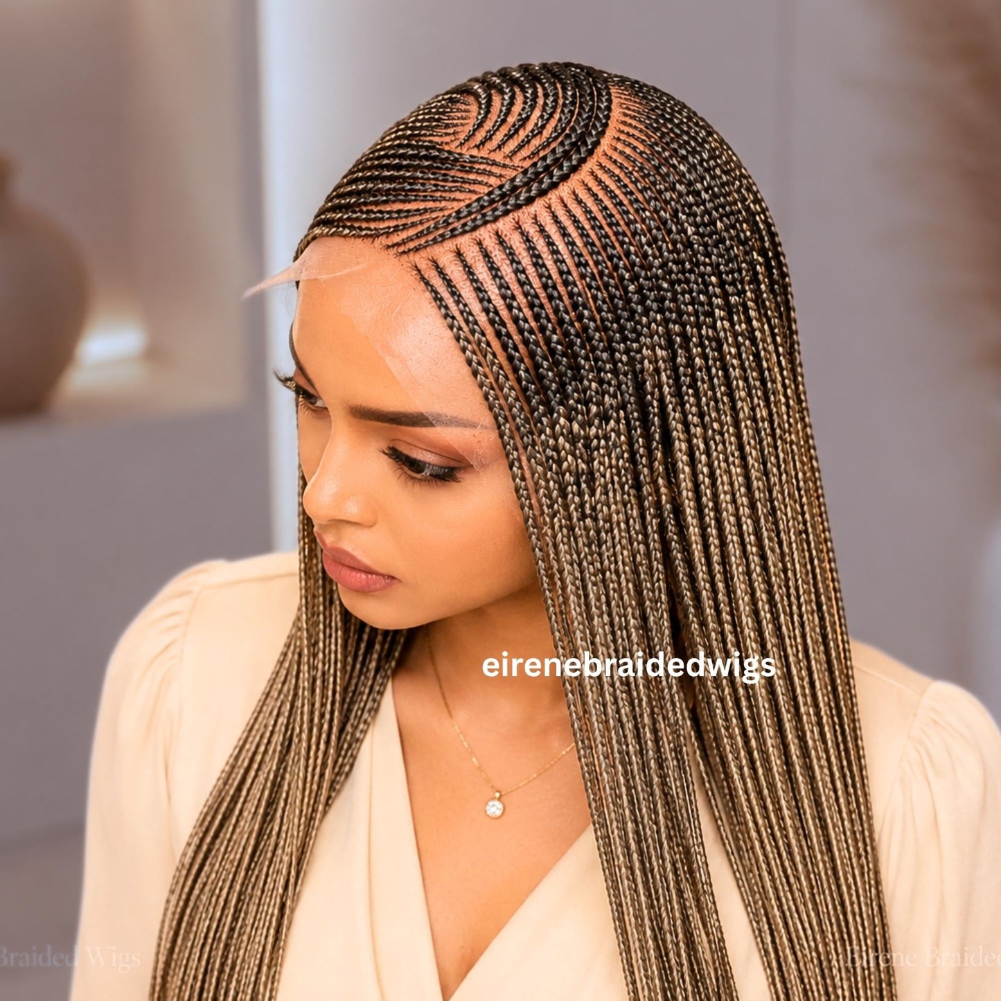 Braided Wigs for Black Women – Black Bronze Lace Frontal C-curve Braided Wig – Fulani Tribal Cornrow –  – product image 5