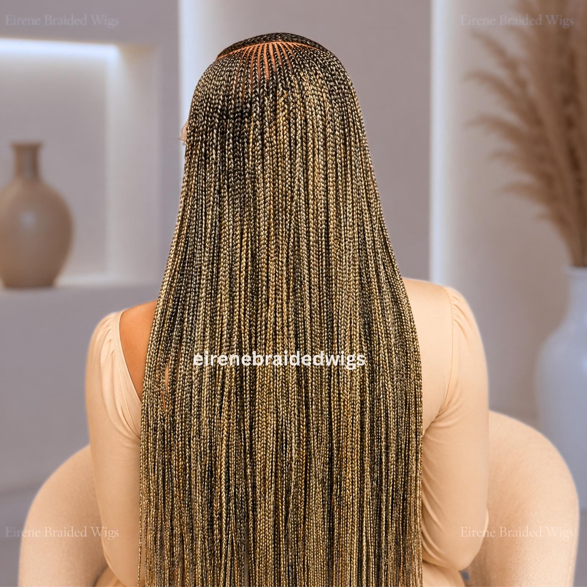 Braided Wigs for Black Women – Black Bronze Lace Frontal C-curve Braided Wig – Fulani Tribal Cornrow –  – product image 2