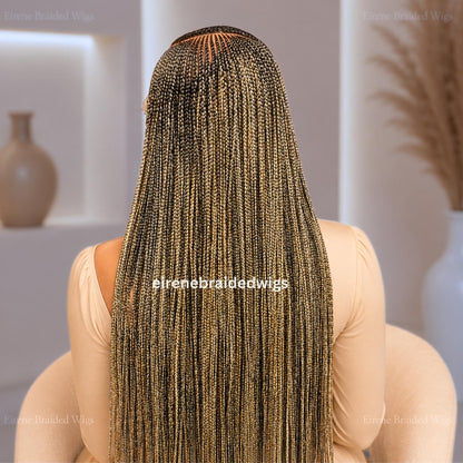Braided Wigs for Black Women – Black Bronze Lace Frontal C-curve Braided Wig – Fulani Tribal Cornrow –  – product image 2