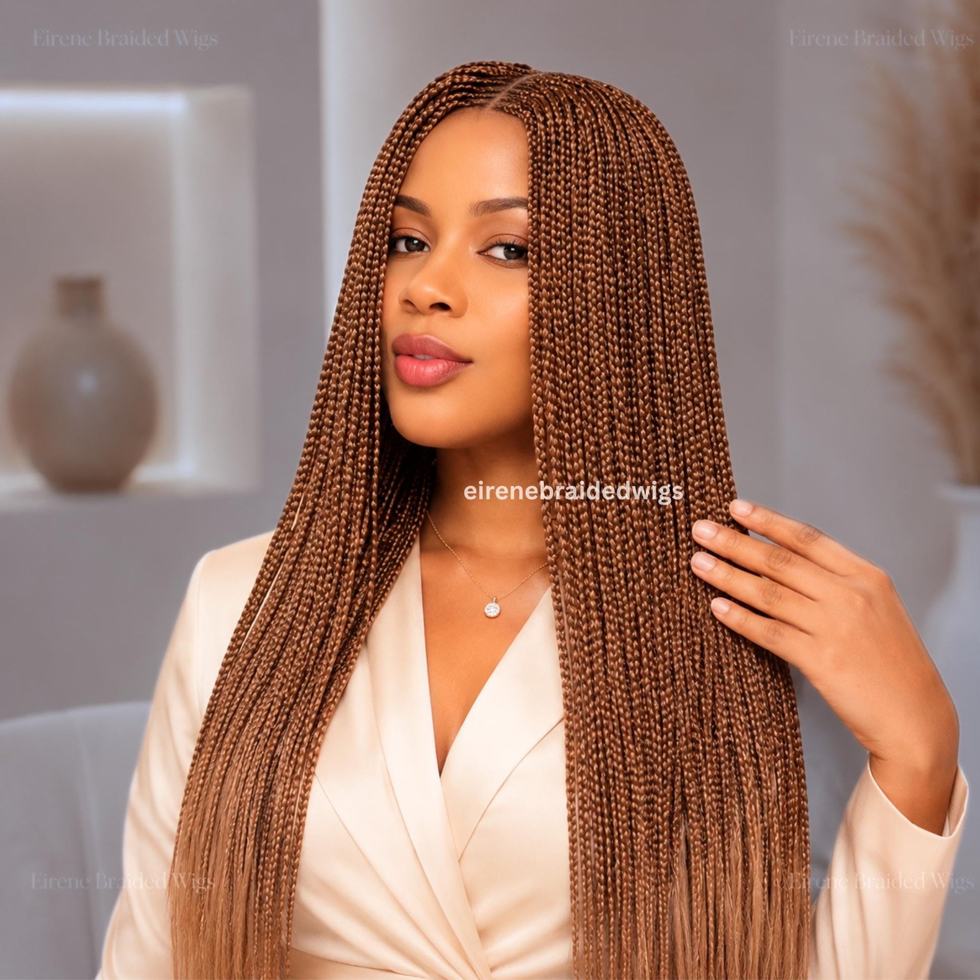22inches Brown Braided Wigs – Handmade Cornrow Weave – 2x4 Lace Closure – product image 1