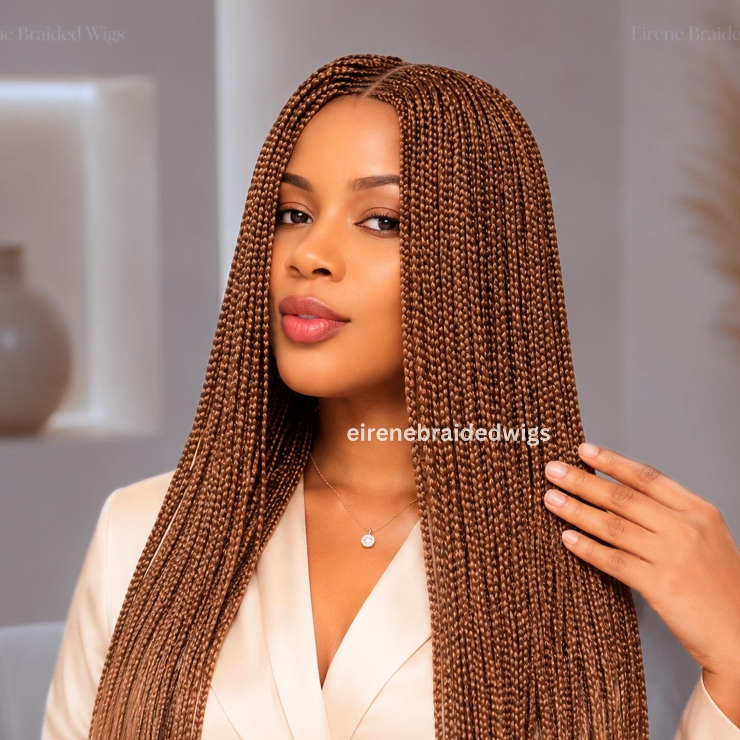 22inches Brown Braided Wigs – Handmade Cornrow Weave – 2x4 Lace Closure – product image 2
