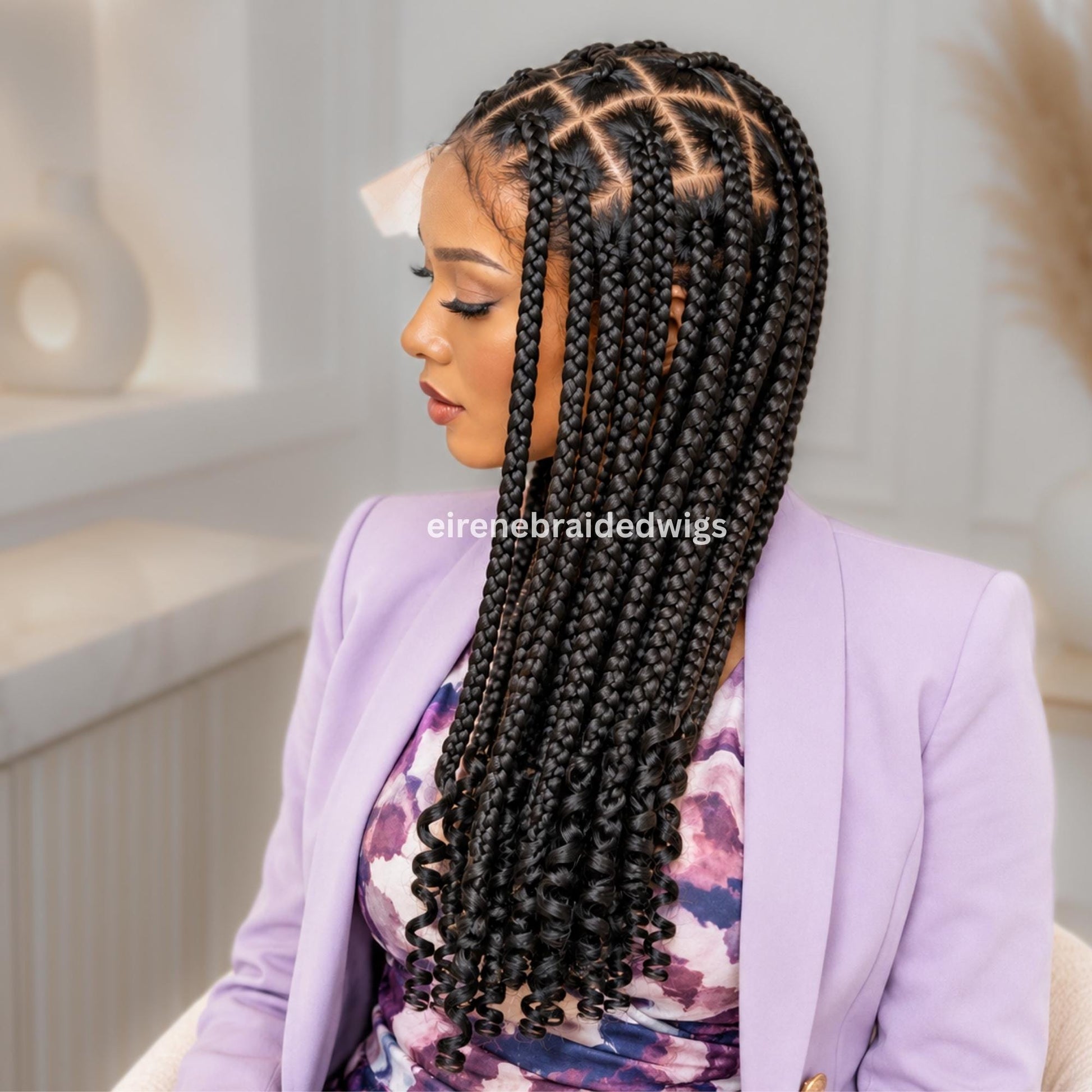 Braided Wigs for Black Women – Chunky Knotless Single Big Box Braided Wig – Full Lace – Baby Hair – 26in Jumbo Braids – product image 1