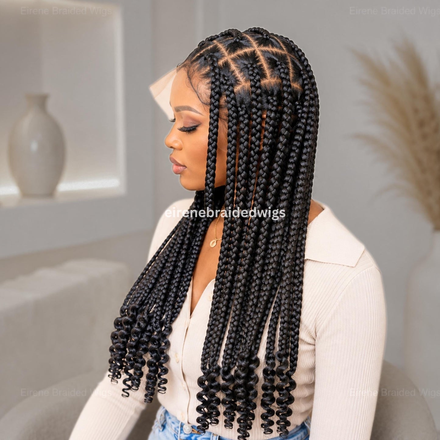 Braided Wigs for Black Women – Chunky Knotless Single Big Box Braided Wig – Full Lace – Baby Hair – 26in Jumbo Braids – product image 4