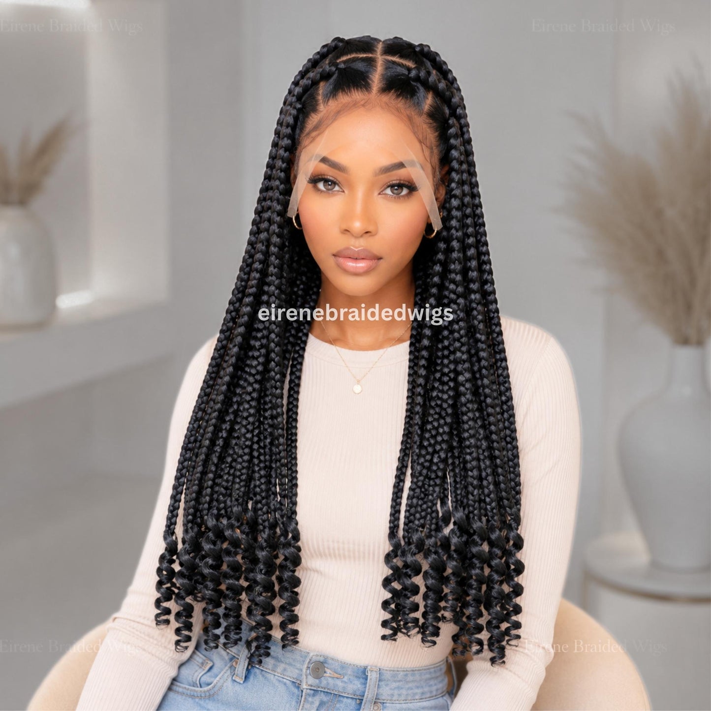 Braided Wigs for Black Women – Chunky Knotless Single Big Box Braided Wig – Full Lace – Baby Hair – 26in Jumbo Braids – product image 2