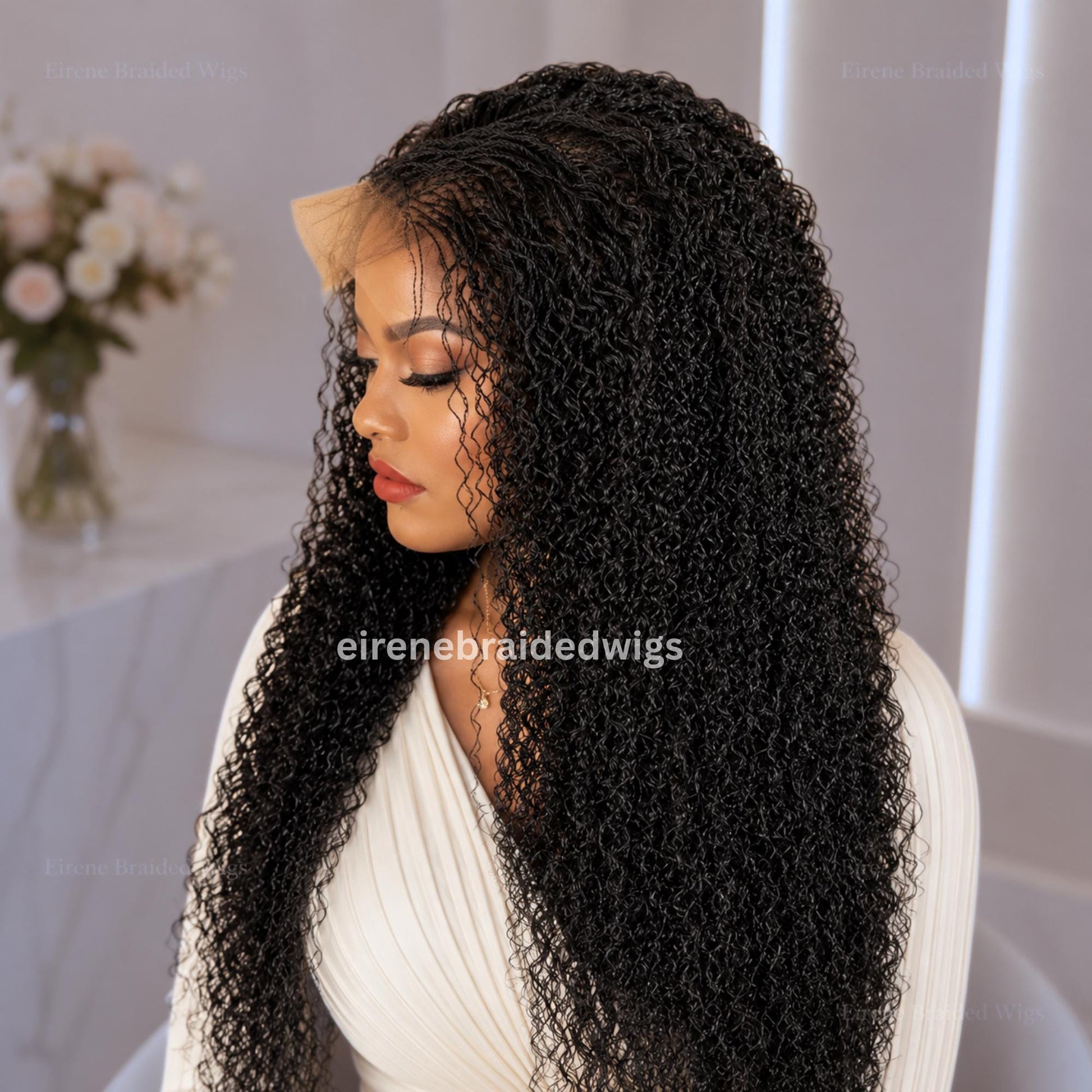 Micro Twist Braids Wig for Black Women – 24 inches Curly Wavy Black Lace Frontal Wig – product image 2