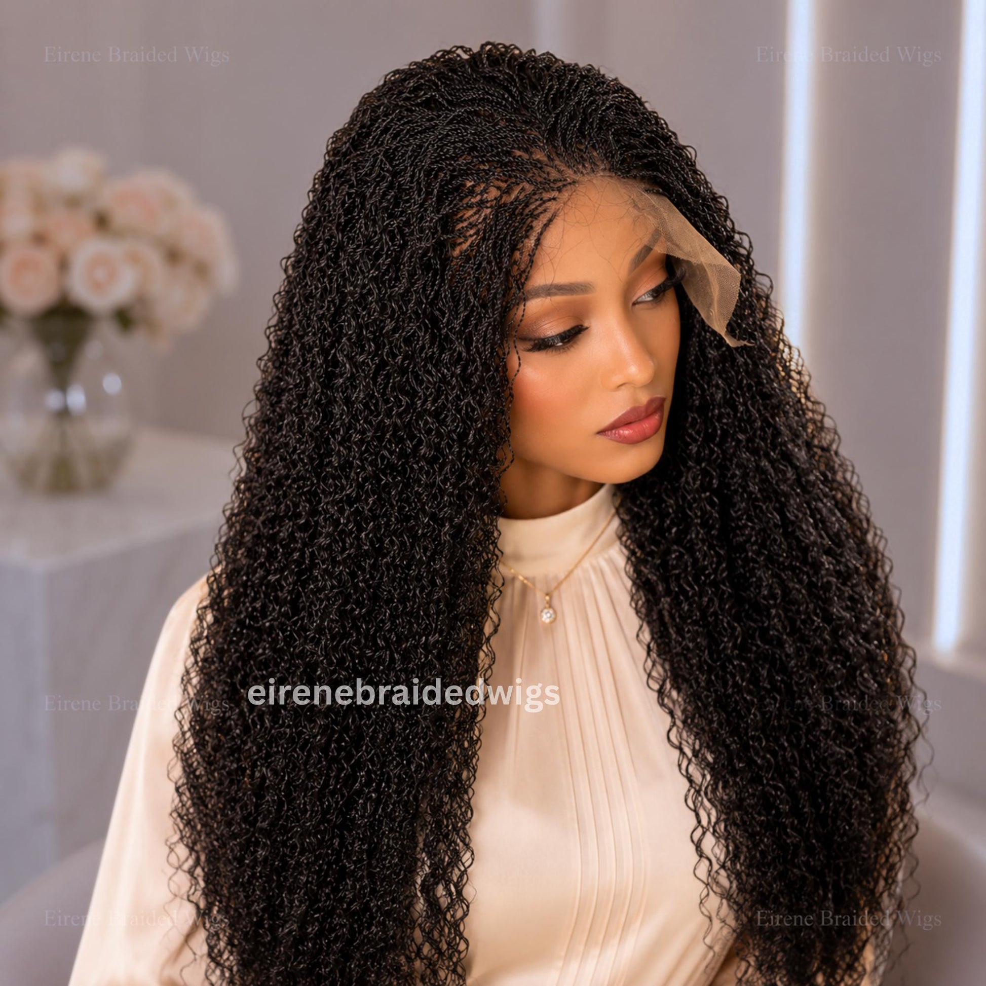 Micro Twist Braids Wig for Black Women – 24 inches Curly Wavy Black Lace Frontal Wig – product image 4