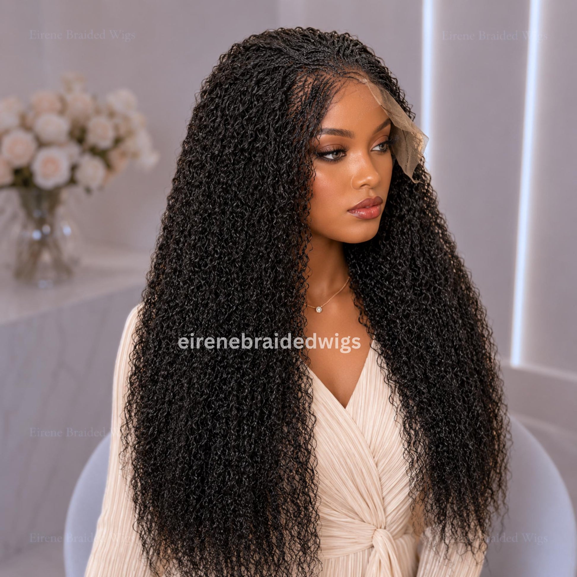 Micro Twist Braids Wig for Black Women – 24 inches Curly Wavy Black Lace Frontal Wig – product image 3