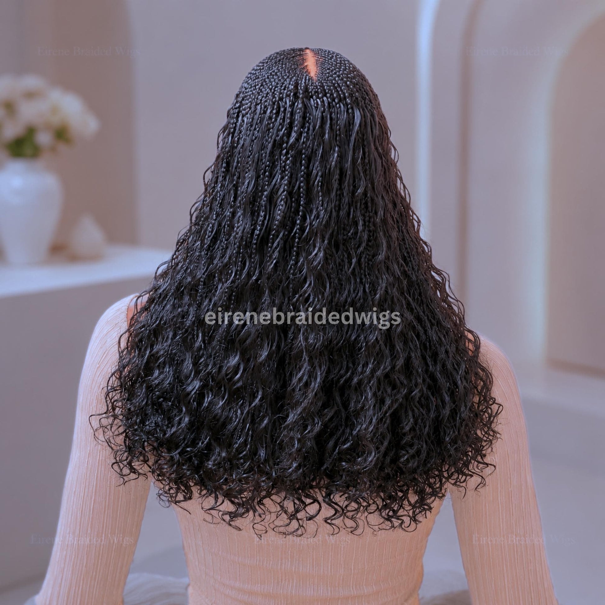 Curly Boho Cornrow Braids Wig for Black Women – 18 inches Curly Wavy Black Lace Frontal Wig – product image 4