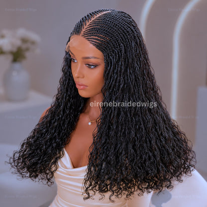 Curly Boho Cornrow Braids Wig for Black Women – 18 inches Curly Wavy Black Lace Frontal Wig – product image 3