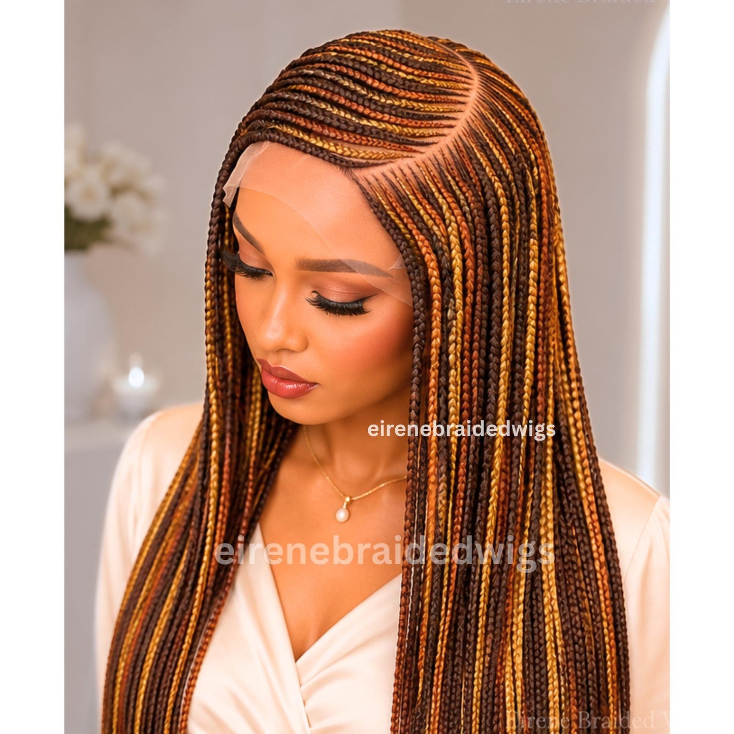Braided Wigs for Black Women Braided Wig – C-Cut Lace Frontal Brown Gold Rainbow Cornrow Wig – product image 5
