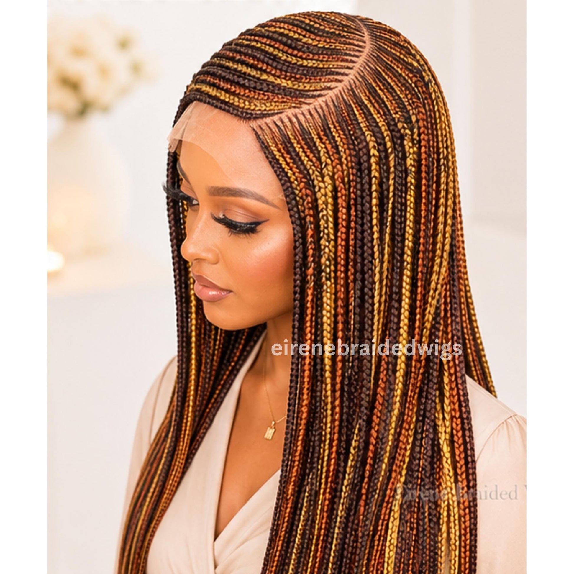 Braided Wigs for Black Women Braided Wig – C-Cut Lace Frontal Brown Gold Rainbow Cornrow Wig – product image 7