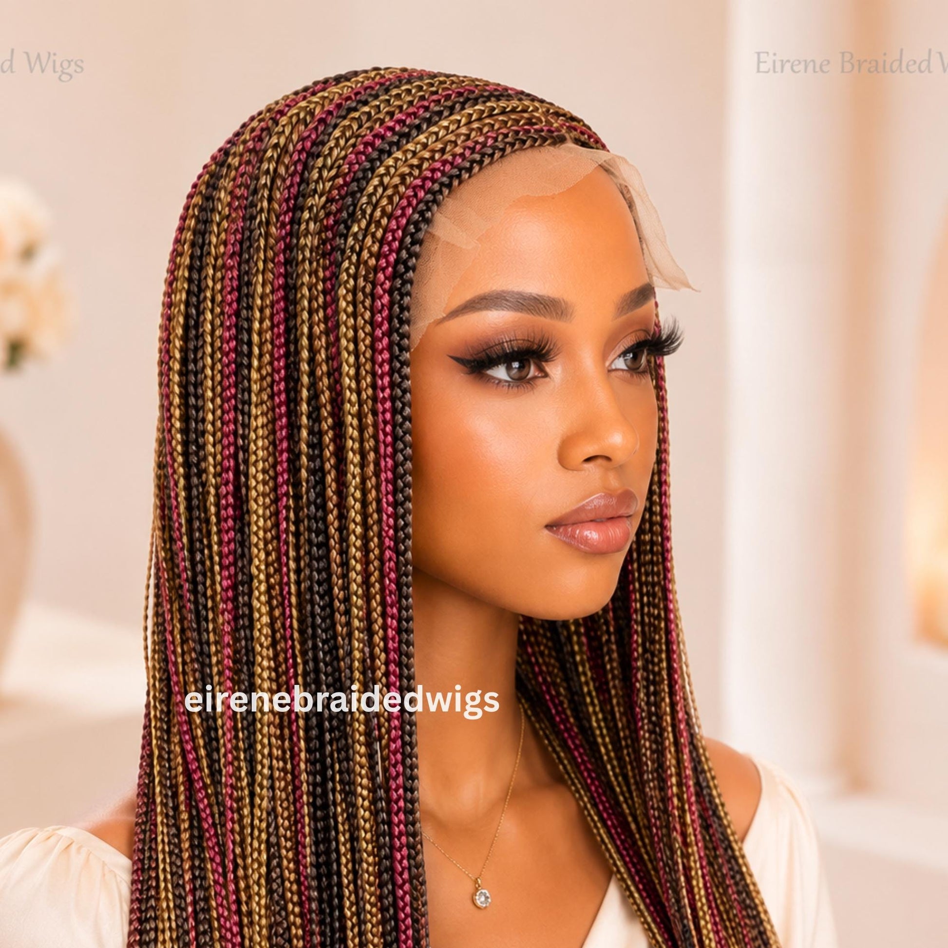 Braided Wigs for Black Women Braided Wig – C-Cut Lace Frontal – Red Gold Black Box Braids – product image 9