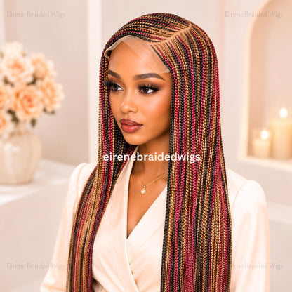 Braided Wigs for Black Women Braided Wig – C-Cut Lace Frontal – Red Gold Black Box Braids – product image 5